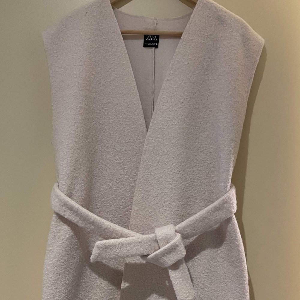 ZARA long sleeveless coat vest with belt Pockets